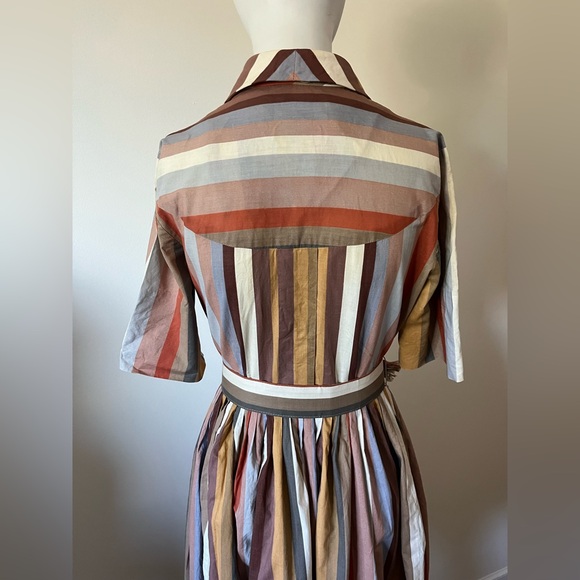 Vintage Carol Craig Striped Multicolor Midi Dress with Belt - Picture 8 of 14